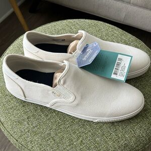 Toms Baja canvas slip ons, white/cream, men’s size 12